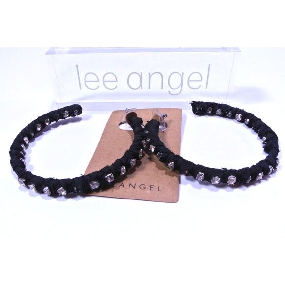 Neiman Marcus Lee Angel Women's Black Wrapped Crystal In and Out Hoops NWT 168 - Picture 8 of 10